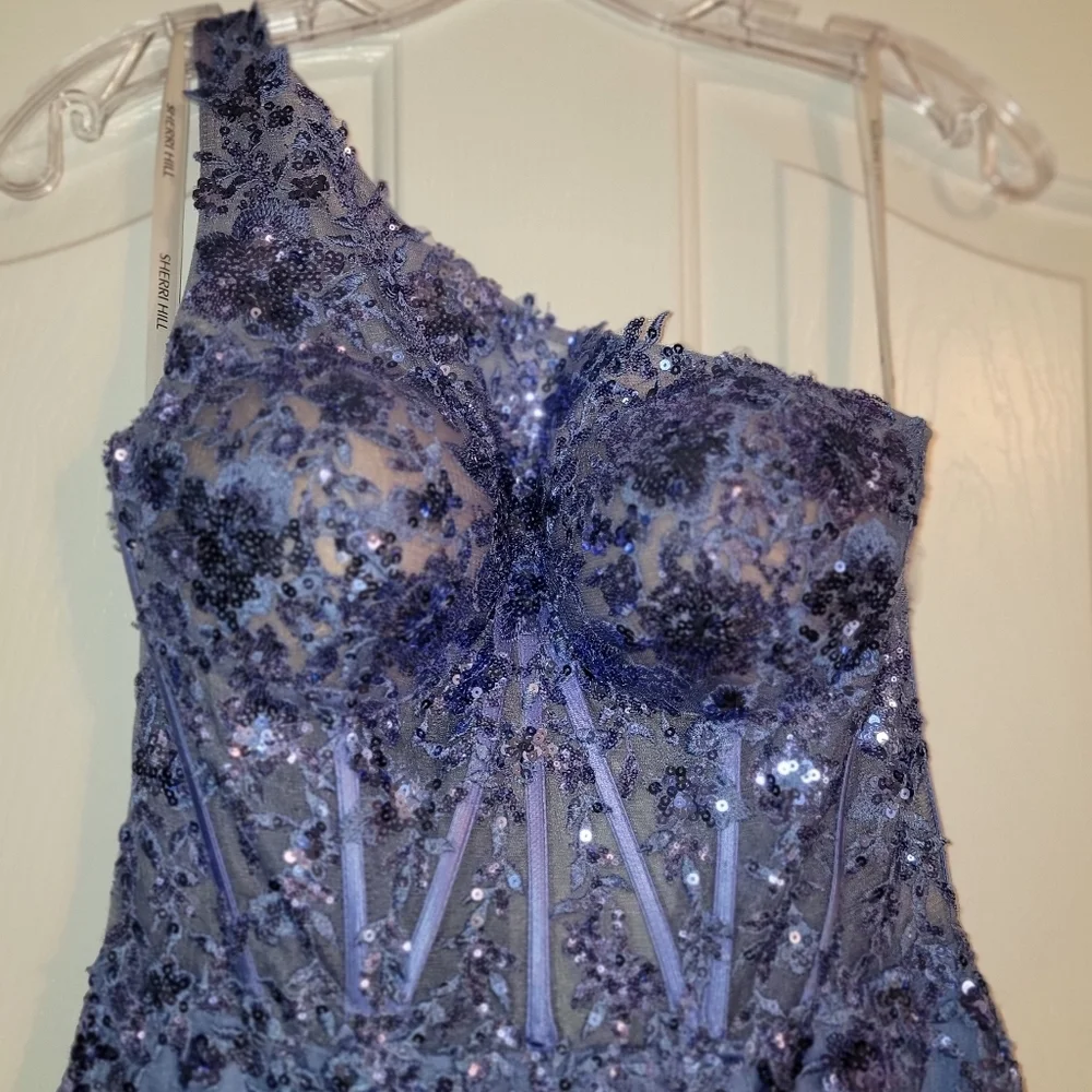 Sherri Hill Lavender Sequin One-Shoulder Evening Gown